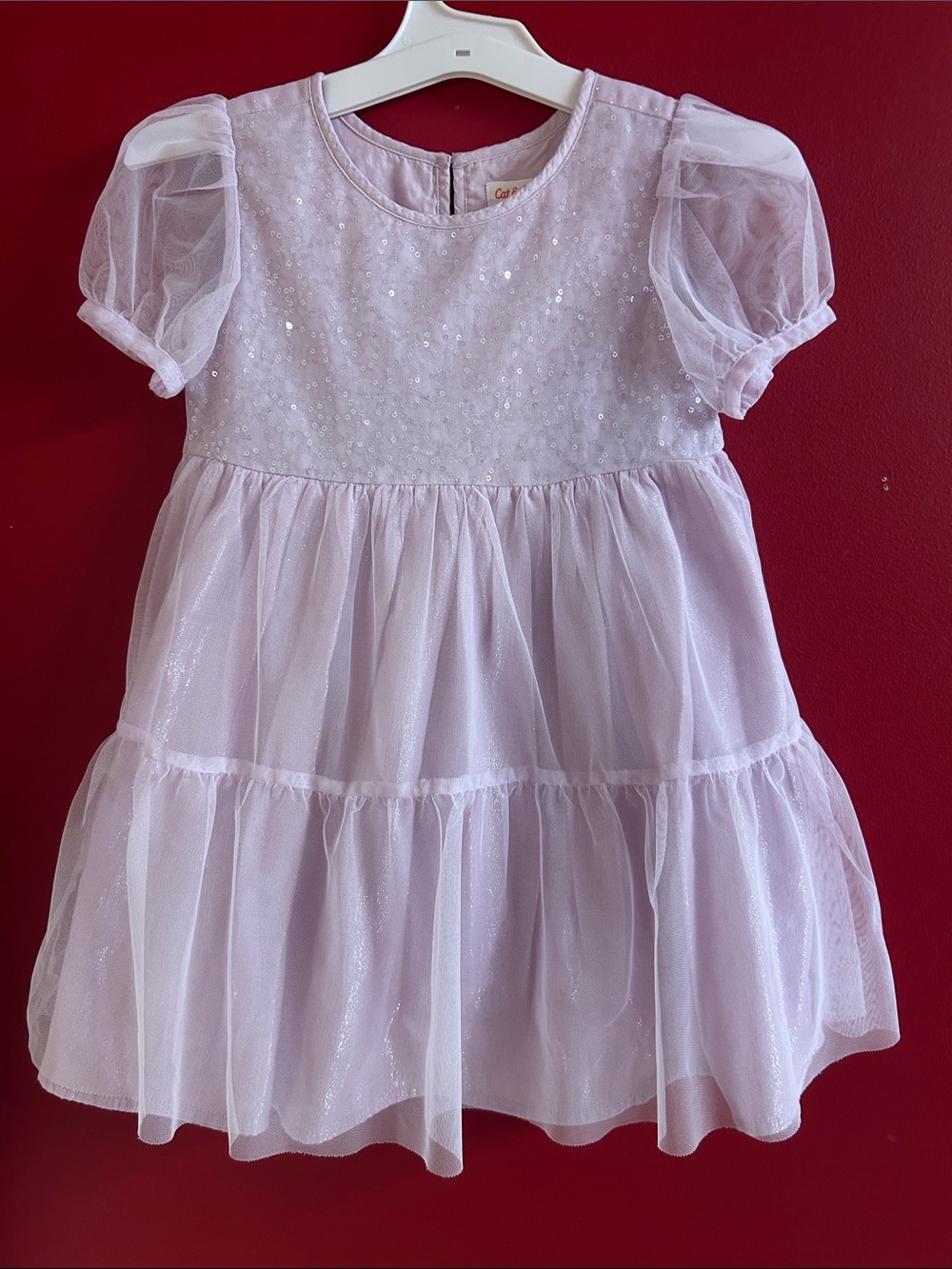 Cat & Jack Light Pink Sequin Tulle Puff Sleeve Dress size 5